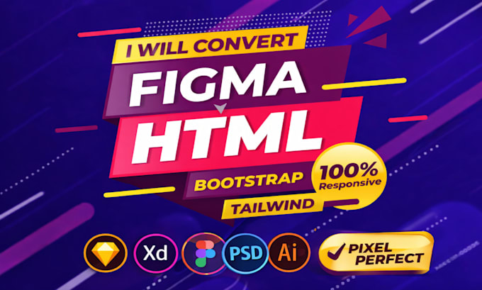 convert figma to html, psd to html with bootstrap or tailwind css
