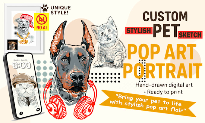 draw custom stylish sketch for your pet