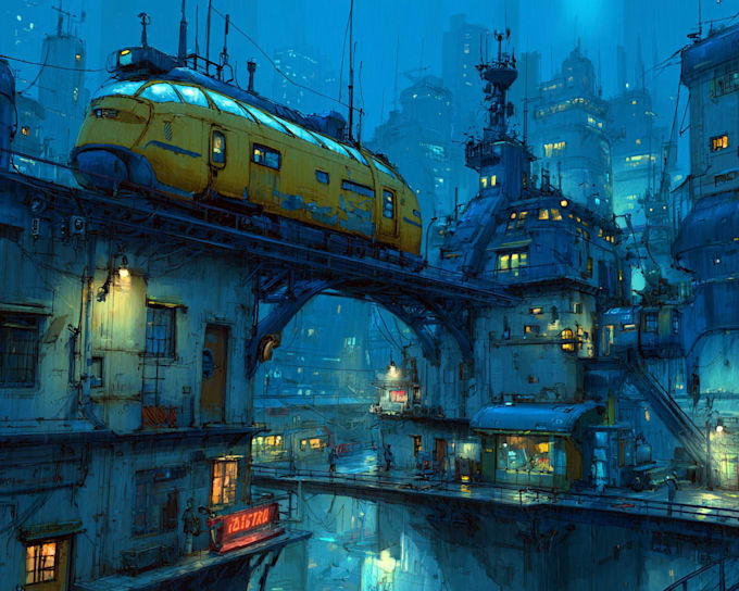 Make cyberpunk illustration sci fi futuristic city by Maryloleman | Fiverr