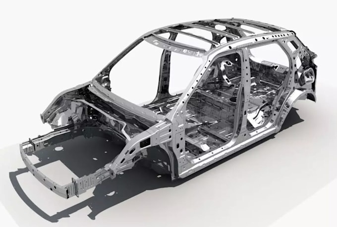 make 3d cad car suv frame 3d model, car skeleton body part engine, solidwork stl