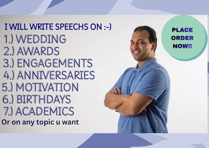 write professional speech for weddings, political events etc