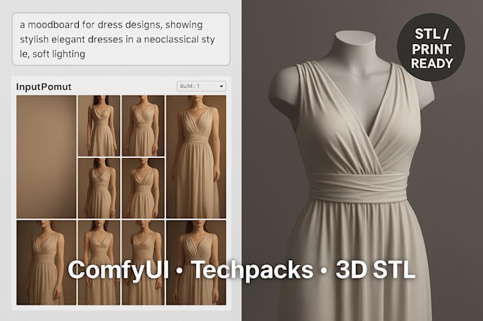 prototype fashion collections with comfyui, 3d models and techpacks