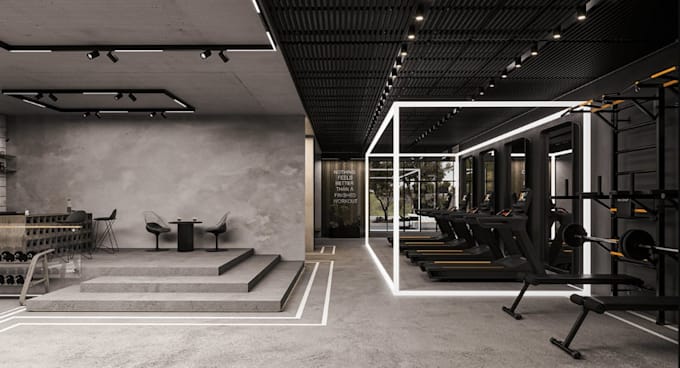 Render 3d gym, fitness center, sport club, interior design, spa ...