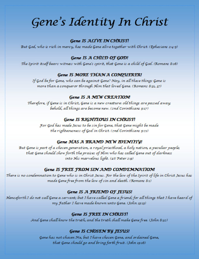 create your personalized identity in christ scripture list