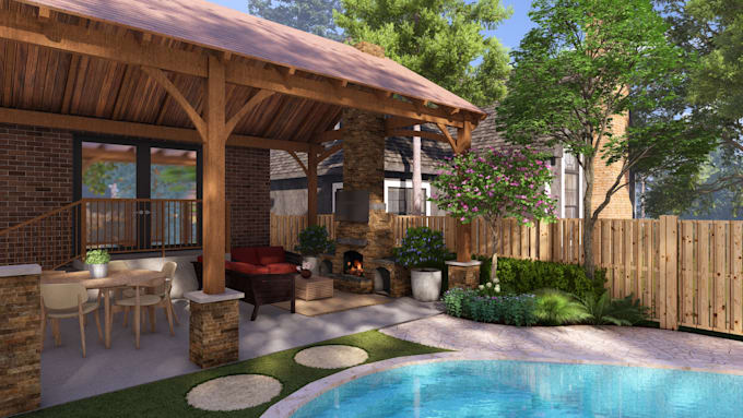 design your yard, garden, patio, pool with 3d rendering