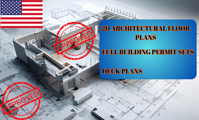 do 2d architectural floor plan, deck plan, building set city permit for co de sc