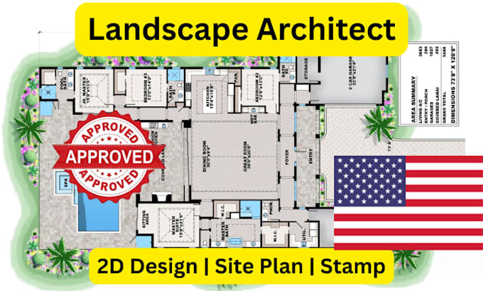 Licensed landscape architect stamped landscape drawings for usa permit ...