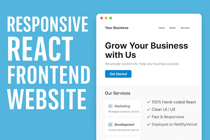build responsive react landing page with clean code