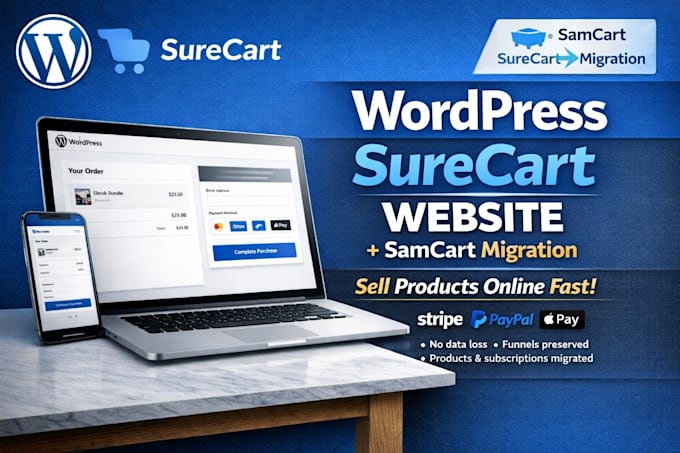 build wordpress surecart website design and migration from samcart to surecart