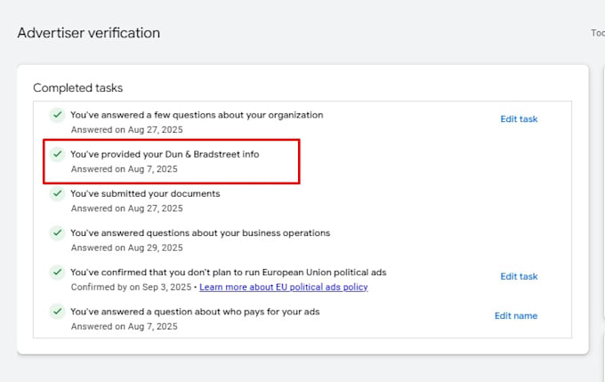 help you get dun and bradstreet verification for google ads
