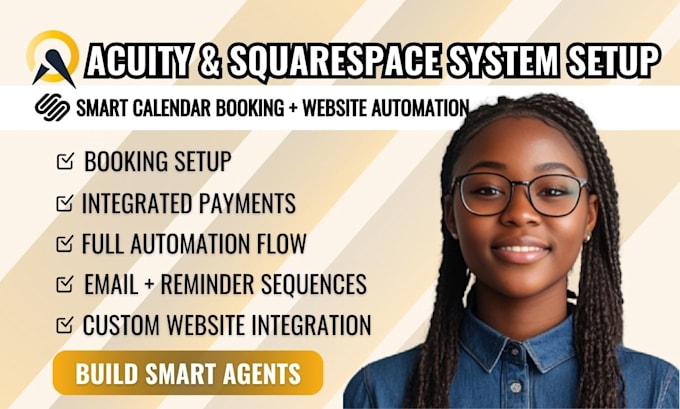 setup acuity scheduling, squarespace website, and full automation flow