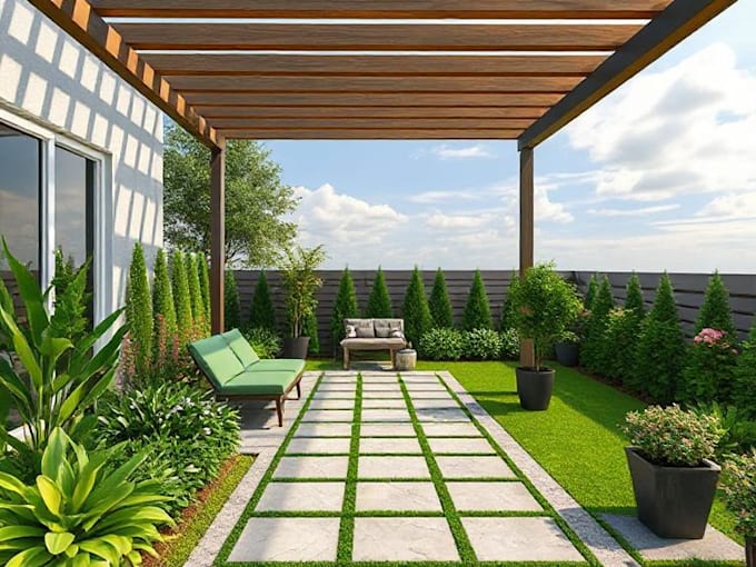 design your backyard, garden, terrace, realistic landscape