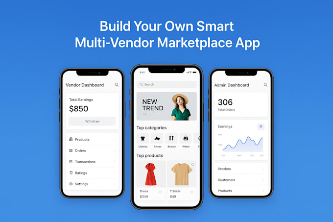 build multi vendor marketplace app, ecommerce app, multi vendor website