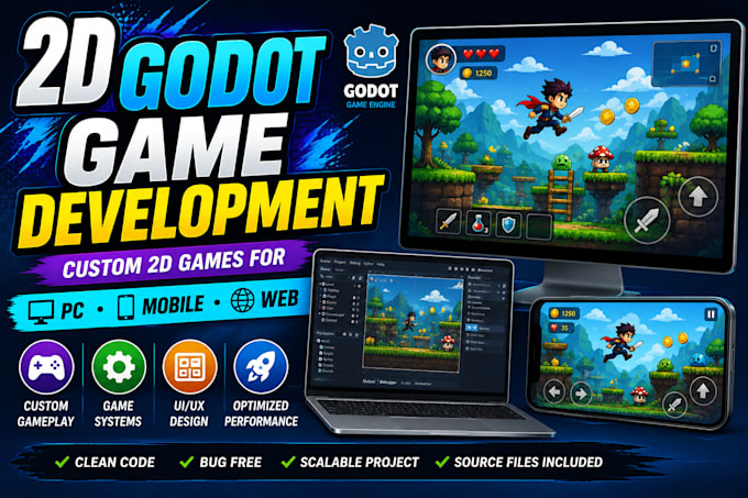 develop a custom 2d godot game for PC mobile and web