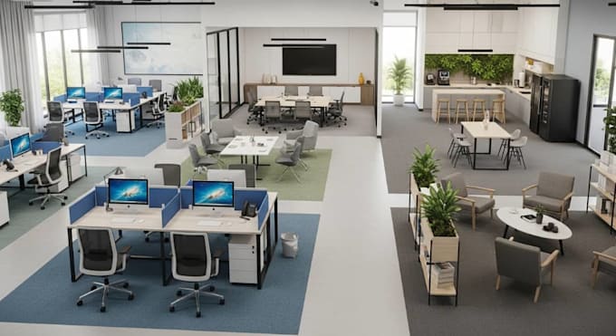 do 3d office design, commercial interior, workspace design and space planning