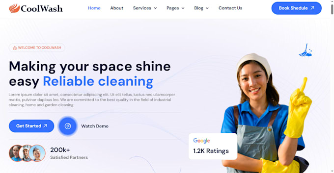 create a fast cleaning company website with online booking