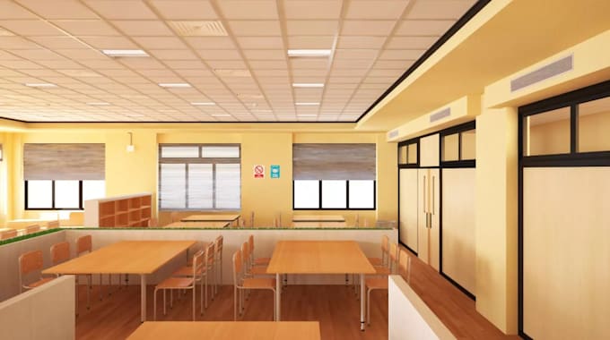 do school interior design,  lecture room, library, hostel, school hall, office