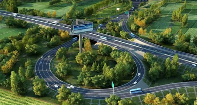 construct 3d flyover bridge,highway design,cgi infrastructure, road intersection