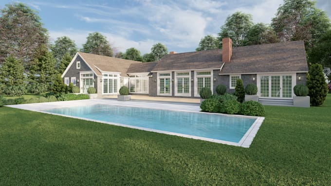 design modern house exterior with realistic 3d render