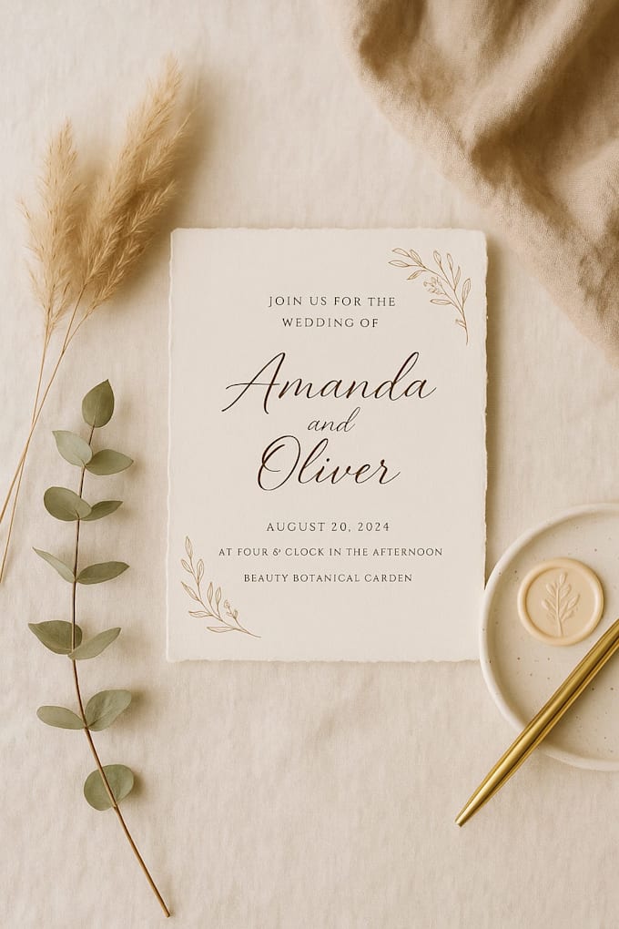 craft boho style editable canva wedding invitations