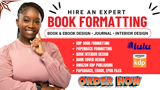 do kindle ebook formatting, paperback formatting, ebook layout design for KDP
