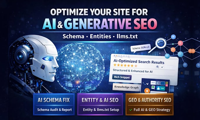 optimize schema markup, knowledge graph and llms txt for ai SEO and GEO