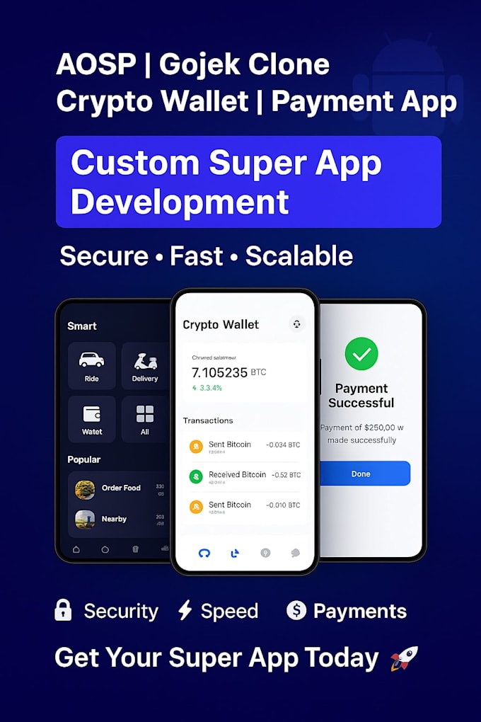 develop aosp app gojek clone crypto wallet retrofit cash payment app development