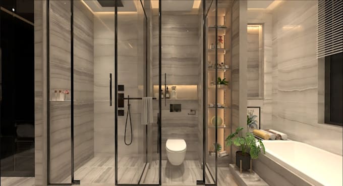refurnish contemporary master bathroom, bathroom remodel,photorealistic render