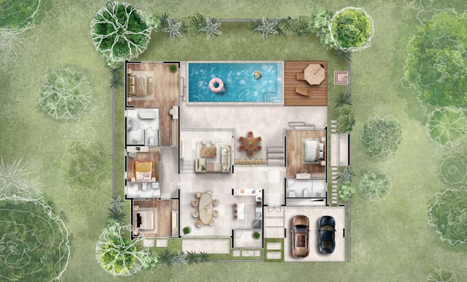 create artistic sketch style architectural floor plans