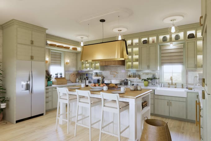 design a modern kitchen layout with realistic renderings