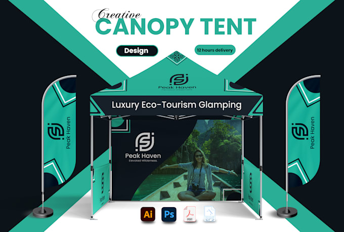 design canopy tent, feather flag, backdrop banner,