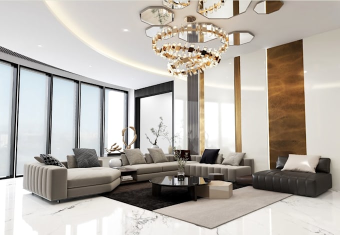 Refurbish 3d minimalist apartment interior, art deco living room ...