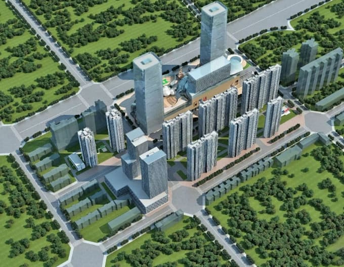 model 3d mixed use development,urban planning, landscape design, cgi skyscraper