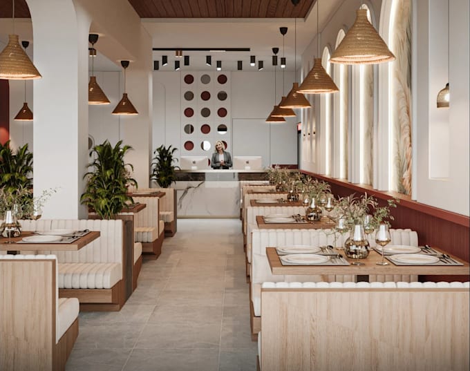 render cgi restaurant prototype,realistic cafe interior,italian restaurant loung
