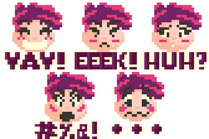 make 5 pixel art emotes or badges for twitch