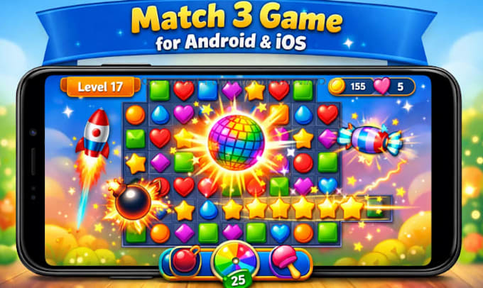 develop a custom match 3 puzzle game in unity for android and ios