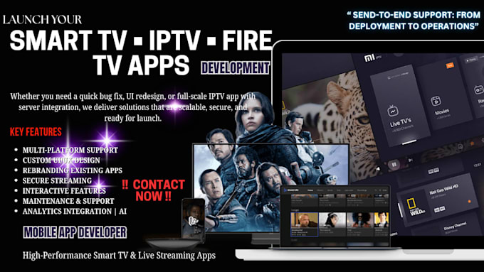 develop smart tv, iptv app, amazon, samsung lg live streaming app admin panal