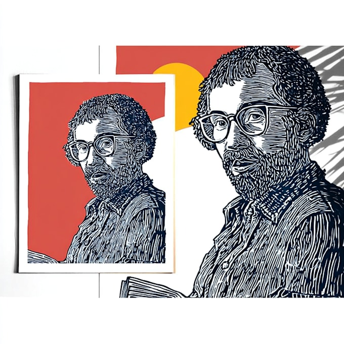 draw a portrait drawing in linocut illustration