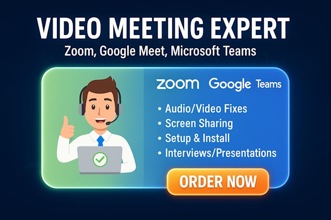 set up or fix issues with zoom, google meet, or teams