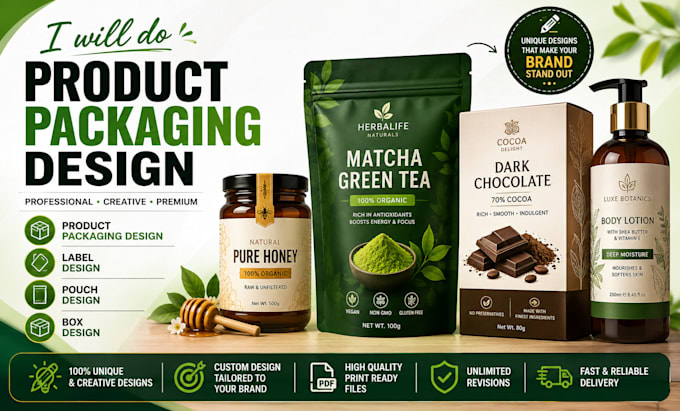 product packaging design, label design, pouch design, box design