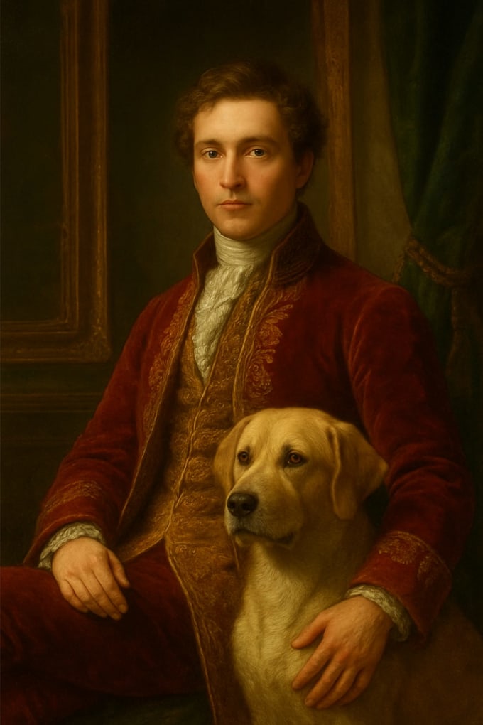 create a royal and realistic ai art of you and your pet