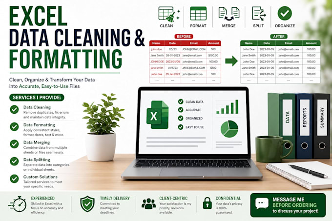 clean, format, merge, split excel data