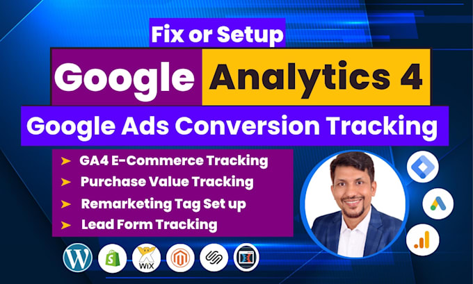 Setup google analytics 4, ga4 ecommerce tracking, ads conversion ...