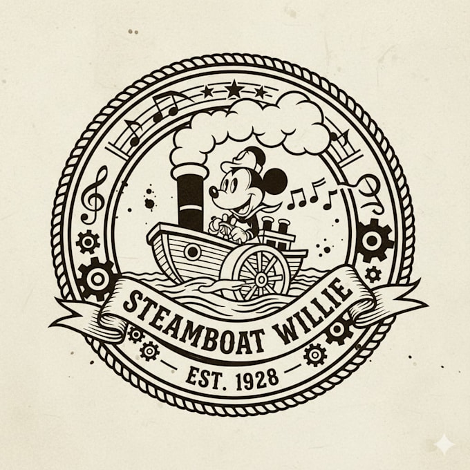 draw a steamboat willie inspired logo