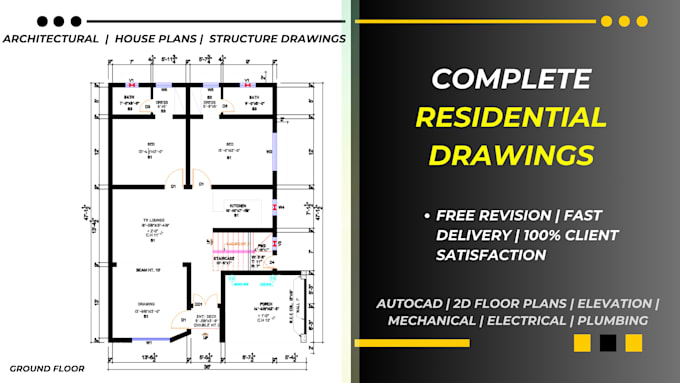 be your architect, draftsman for house plans, autocad 2d floor plan blueprints