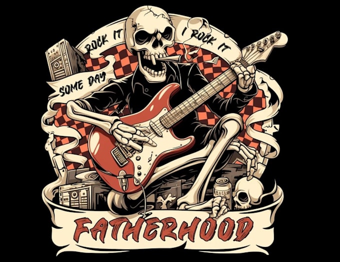 create vintage skeleton rock guitar logo
