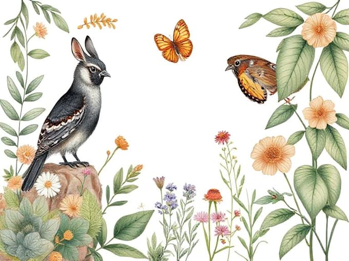 draw an animal and botanical illustration