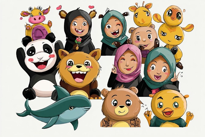 design awesome animals, human emoticon, stickers, mascot