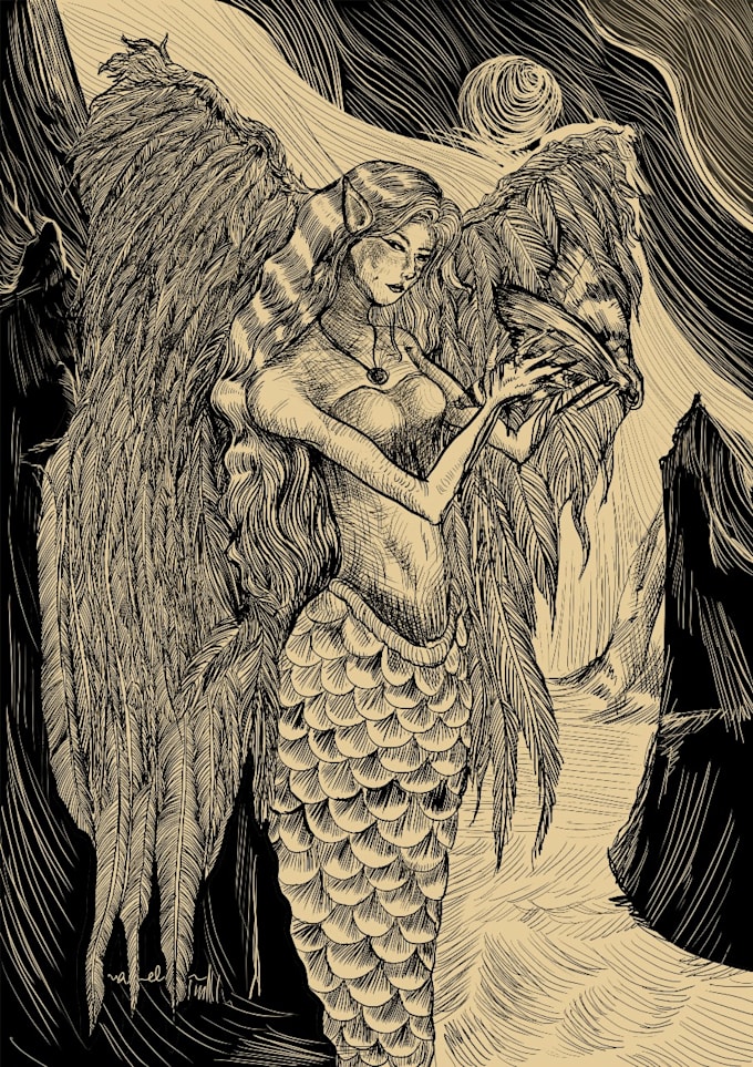 create hand drawn dark art surreal line art illustration