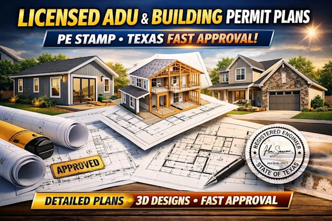 licensed adu and building permit plans with pe stamp texas fast approval